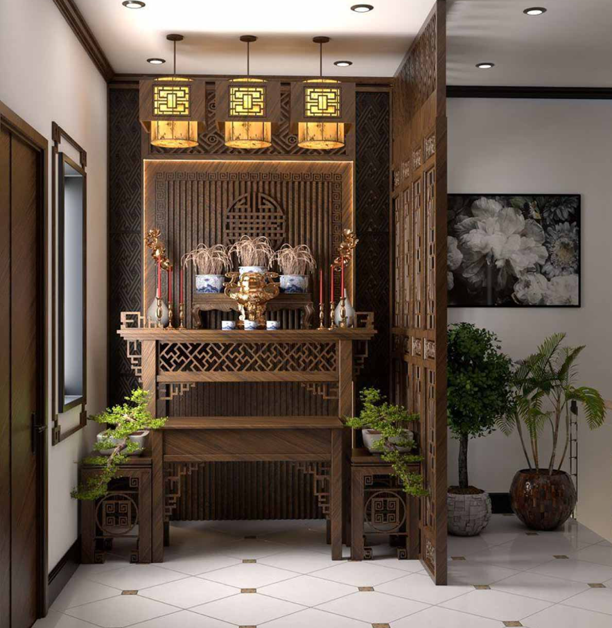 Bàn thờ kết hợp vách ngăn trong phòng khách